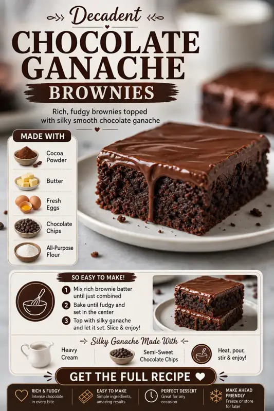 Chocolate Ganache Brownies – Decadent & Fudgy chocolate ganache brownies with rich fudgy texture and glossy chocolate topping