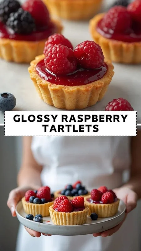 Glossy Raspberry Tartlets Elegant Berry Dessert Glossy raspberry tartlets topped with fresh raspberries and berry glaze on crisp pastry shells