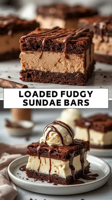 Loaded Fudgy Sundae Bars Recipe with Brownies and Ice Cream Loaded fudgy sundae bars with rich brownie layers, creamy vanilla ice cream, chocolate drizzle, and ice cream topping
