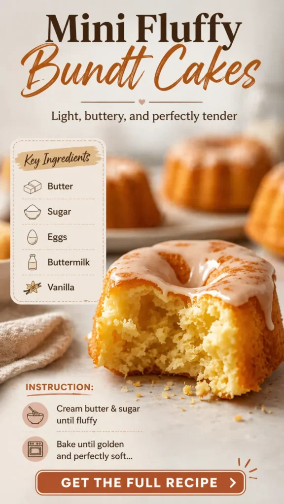 Mini Fluffy Bundt Cakes (Light & Buttery) mini fluffy bundt cakes with glaze and soft buttery texture