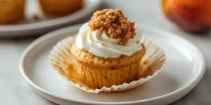 Buttery Peach Cobbler Cupcakes with Crumble Topping