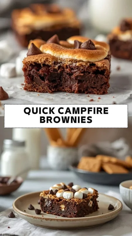 Quick campfire brownies topped with toasted marshmallows, chocolate chips, and graham cracker crumbs
