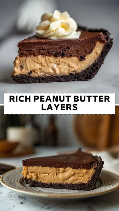 Rich Peanut Butter Layers – Decadent Chocolate Peanut Butter Pie Rich peanut butter pie layers with chocolate ganache and cookie crust