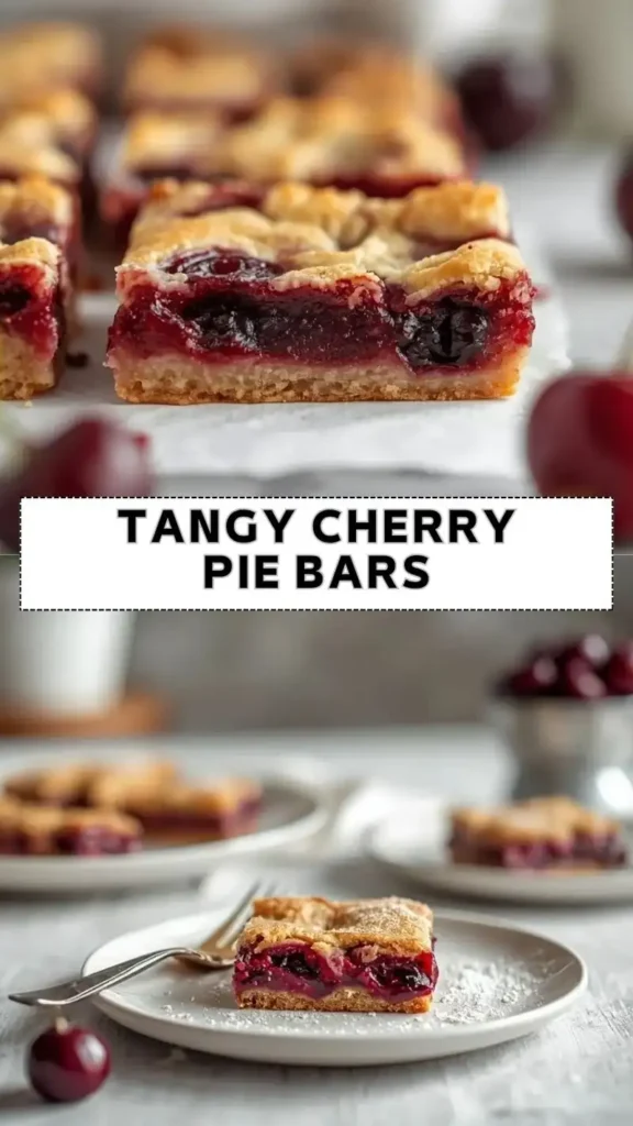 Tangy cherry pie bars with flaky crust and rich cherry filling on a dessert plate