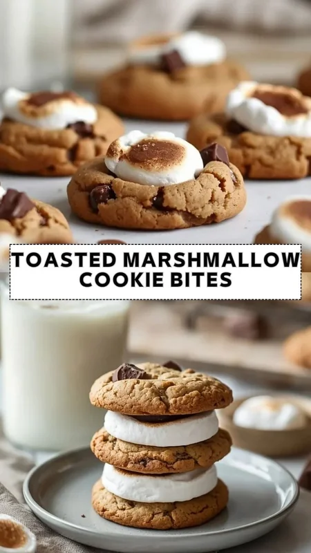 Toasted Marshmallow Cookie Bites Recipe for Easy Sweet Treats Toasted marshmallow cookie bites with gooey marshmallows, chocolate chunks, and golden baked cookies