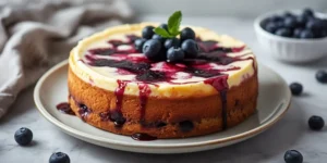 Creamy Blueberry Cheesecake Cake with sweet blueberry layers