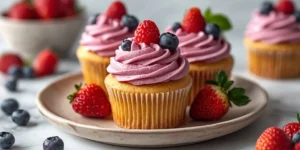 Colorful Vanilla Berry Cupcakes for Celebration Dessert Tables