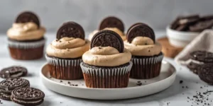 Creamy Cookies and Cream Cupcakes with cookie-filled frosting
