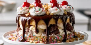 Loaded Summer Ice Cream Sundae Cake for Celebration Dessert Tables