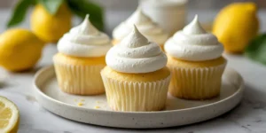 Bright Lemon Meringue Inspired Cupcakes with creamy lemon filling