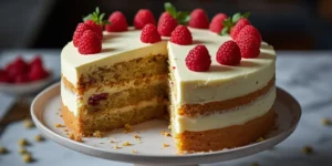 Creamy Pistachio Raspberry Cake