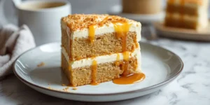 Creamy Salted Caramel Cake with a golden caramel layer