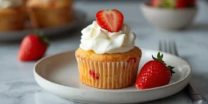 Fresh Strawberry Shortcake Cupcakes with sweet strawberry topping