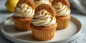 Golden Biscoff Buttercream Cupcakes with Lotus cookie topping