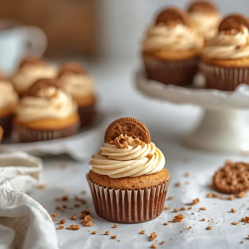 Golden Biscoff Buttercream Cupcakes with Lotus cookie topping Golden Biscoff Buttercream Cupcakes with Lotus cookie topping