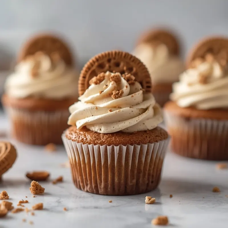 Golden Biscoff Buttercream Cupcakes with Lotus cookie topping Golden Biscoff Buttercream Cupcakes with Lotus cookie topping