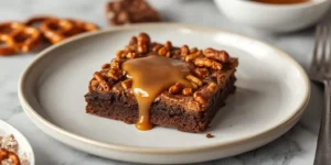Gooey Caramel Pretzel Brownies with Sweet and Salty Crunch