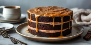 Rich Chocolate Salted Caramel Cake with silky caramel frosting