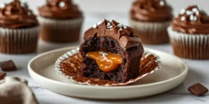 Rich Chocolate Salted Caramel Cupcakes with silky frosting