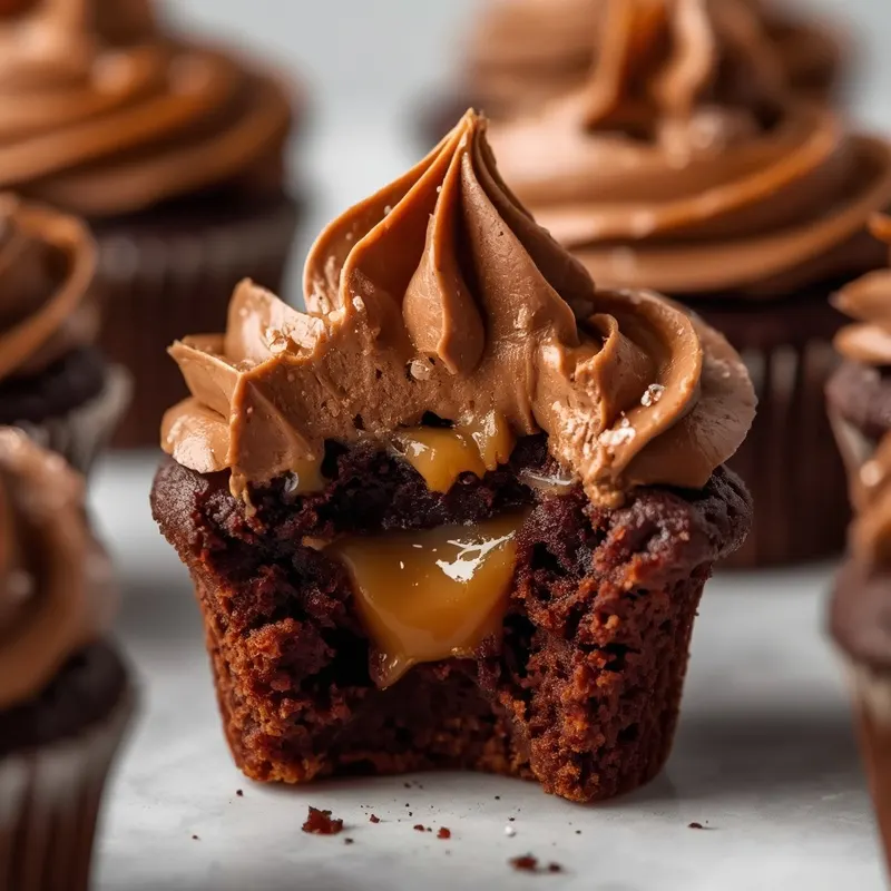 Rich Chocolate Salted Caramel Cupcakes with silky frosting Rich Chocolate Salted Caramel Cupcakes with silky frosting