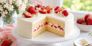 Delightful Strawberry Vanilla Shortcake Cake for spring celebrations
