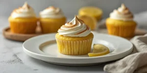 Fluffy Lemon Meringue Cupcakes with toasted meringue topping