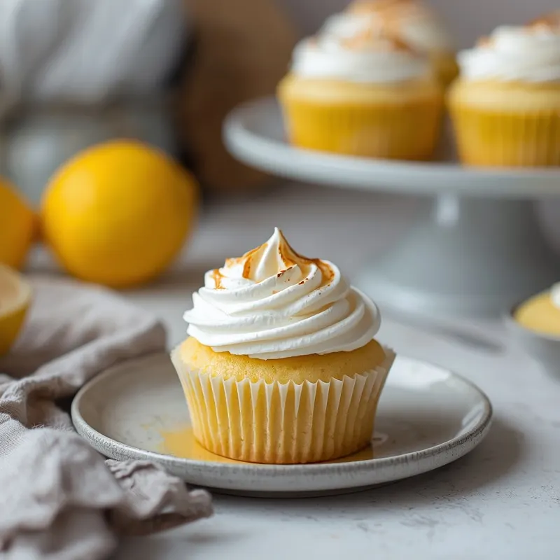 Fluffy Lemon Meringue Cupcakes with toasted meringue topping