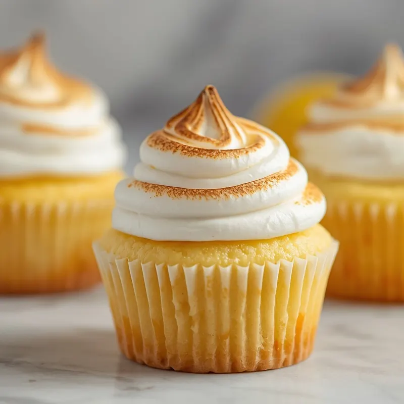 Fluffy Lemon Meringue Cupcakes with toasted meringue topping
