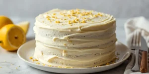 Fresh Lemon Poppy Seed Layer Cake with creamy frosting