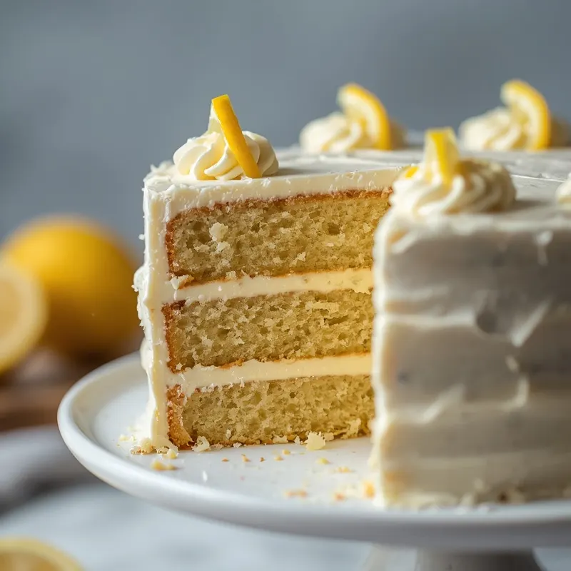 Fresh Lemon Poppy Seed Layer Cake with creamy frosting