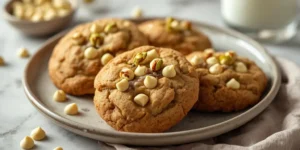 Buttery Pistachio White Chocolate Chip Cookies with crunchy pistachios