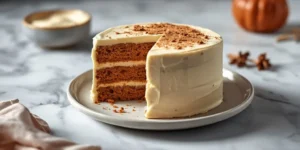 Creamy Pumpkin Spice Layer Cake with cinnamon frosting