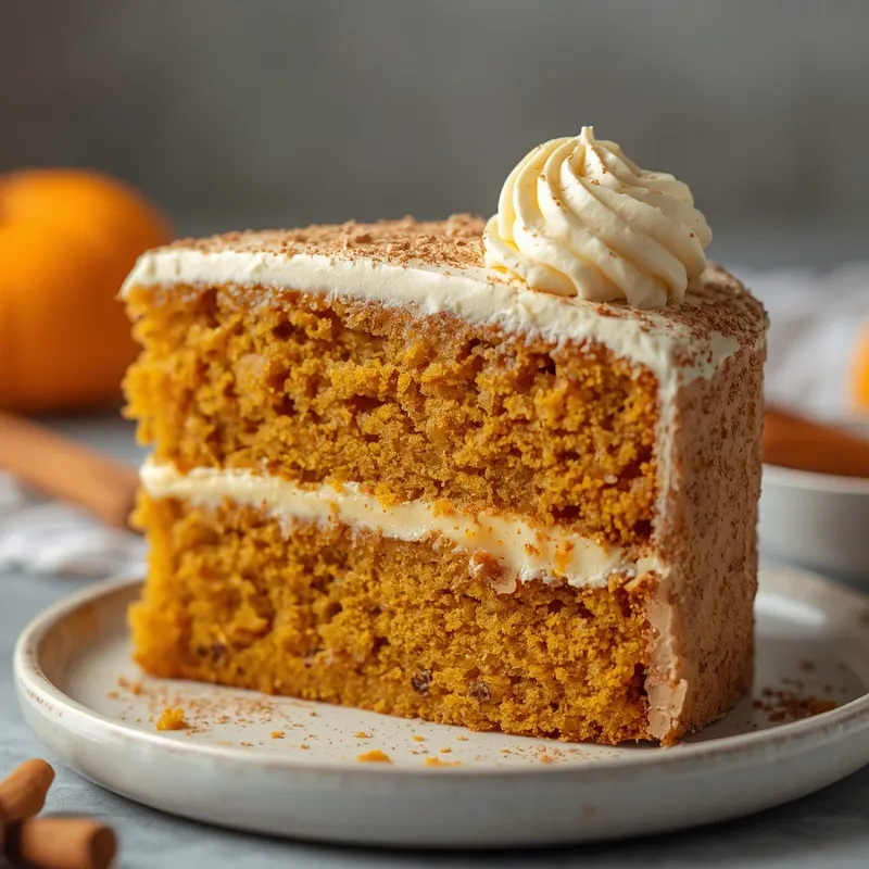 Creamy Pumpkin Spice Layer Cake with cinnamon frosting