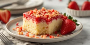 Creamy Strawberry Crunch Poke Cake