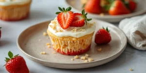 Colorful Strawberry Crunch Shortcake Cupcakes with crunchy topping