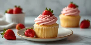 Soft Vanilla Strawberry Cupcakes with Fresh Berry Frosting