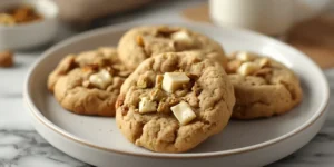 Soft White Chocolate Pistachio Cookies with creamy white chocolate chips