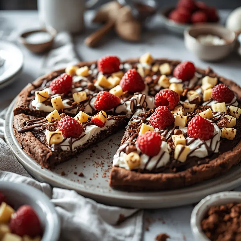 Decadent Brownie Dessert Pizza with Creamy Chocolate Drizzle Decadent Brownie Dessert Pizza with Creamy Chocolate Drizzle