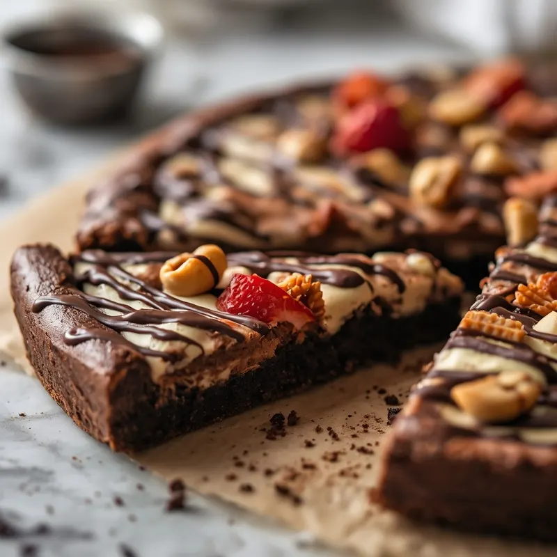 Decadent Brownie Dessert Pizza with Creamy Chocolate Drizzle Decadent Brownie Dessert Pizza with Creamy Chocolate Drizzle