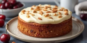 Fresh Cherry Almond Cake with Creamy Frosting