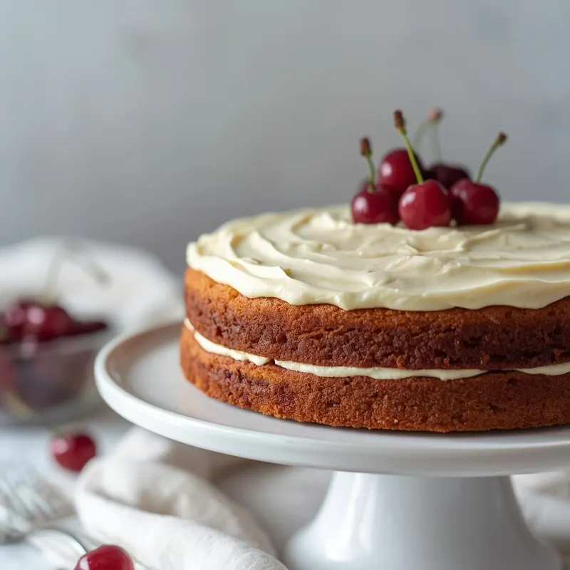 Fresh Cherry Almond Cake with Creamy Frosting
