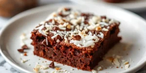 Gooey Chocolate Coconut Brownies with Toasted Coconut Topping
