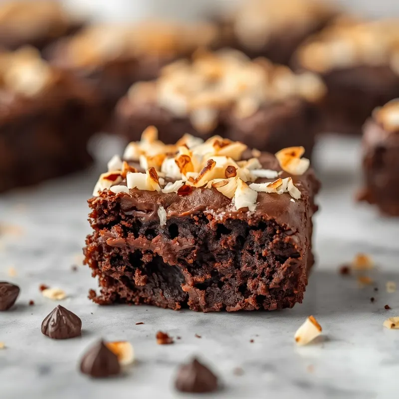 Gooey Chocolate Coconut Brownies with Toasted Coconut Topping Gooey Chocolate Coconut Brownies with Toasted Coconut Topping