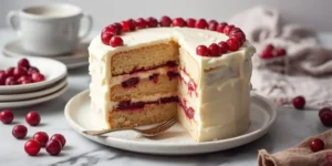 Fluffy Cranberry Vanilla Layer Cake with Creamy Frosting
