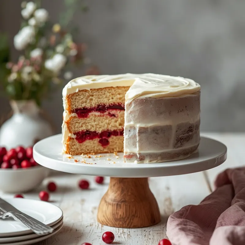Fluffy Cranberry Vanilla Layer Cake with Creamy Frosting