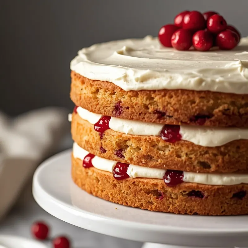 Fluffy Cranberry Vanilla Layer Cake with Creamy Frosting