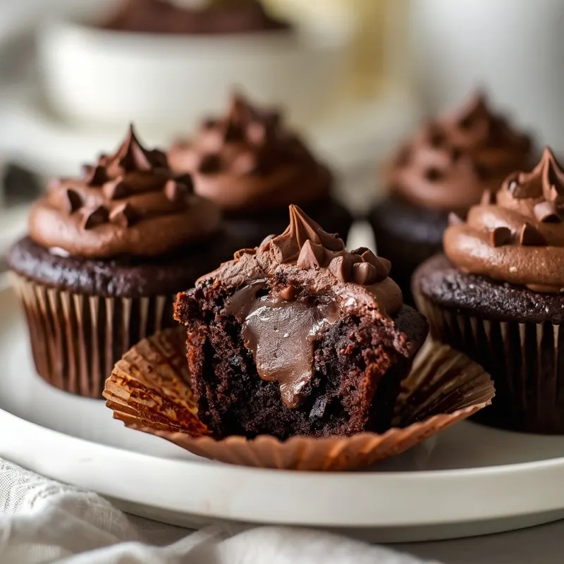 Gooey Double Chocolate Brownie Cupcakes with Soft Centers