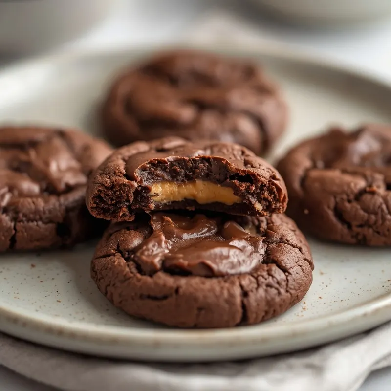 Gooey Double Chocolate Peanut Butter Cookies with Creamy Centers