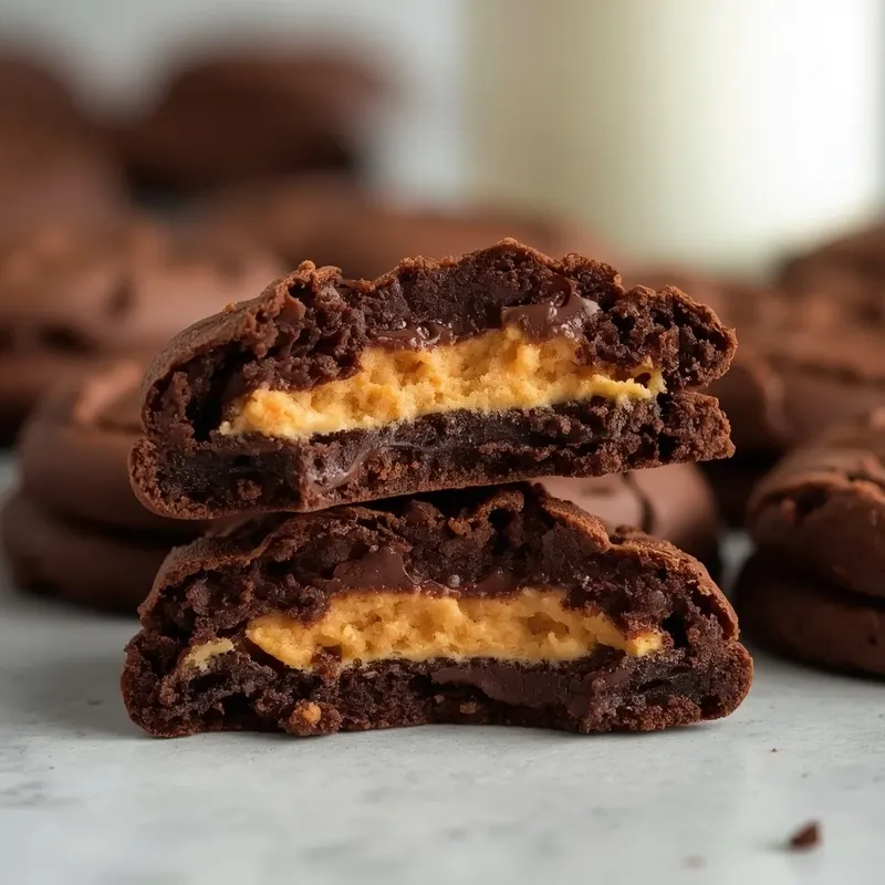 Gooey Double Chocolate Peanut Butter Cookies with Creamy Centers