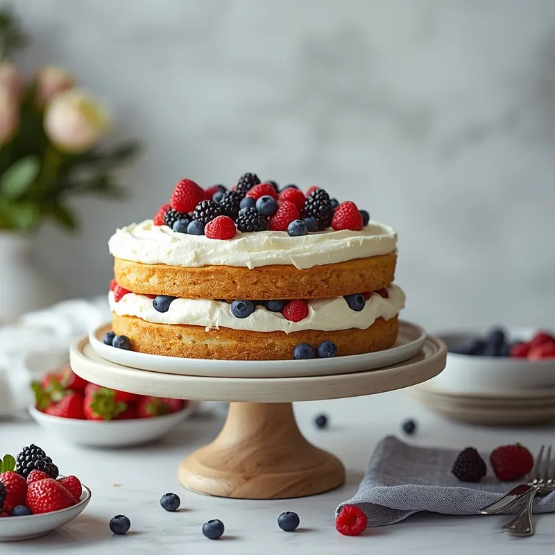 Juicy Mixed Berry Vanilla Layer Cake with Creamy Frosting Juicy Mixed Berry Vanilla Layer Cake with Creamy Frosting